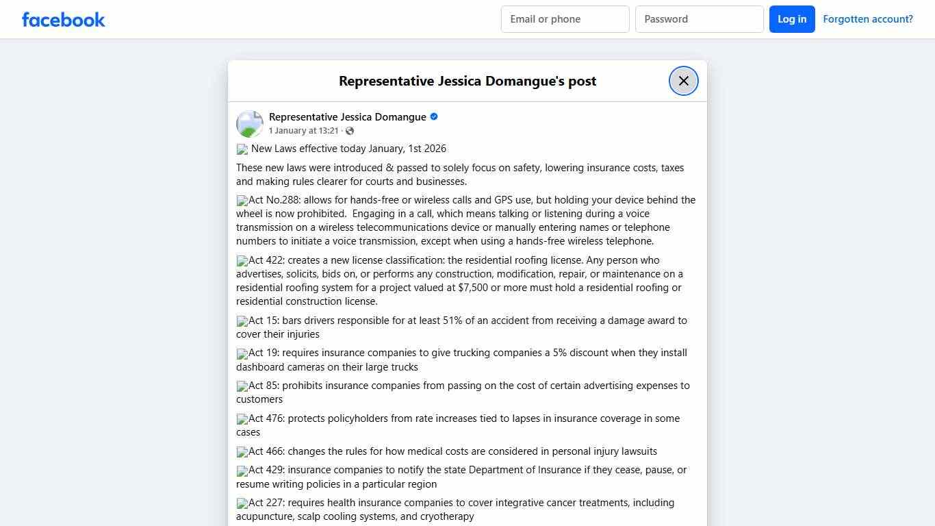 🛑 New Laws effective... - Representative Jessica Domangue Facebook